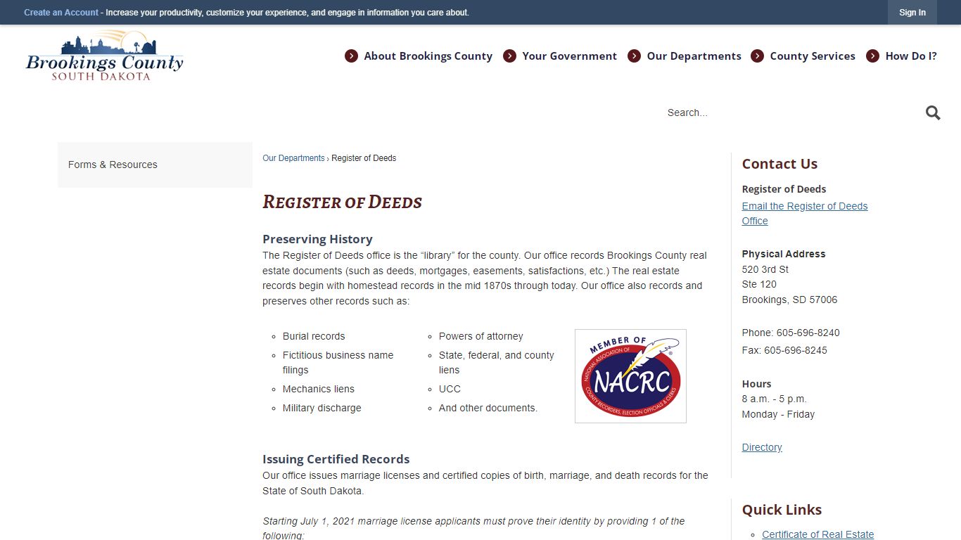 Register of Deeds | Brookings County, SD - Official Website